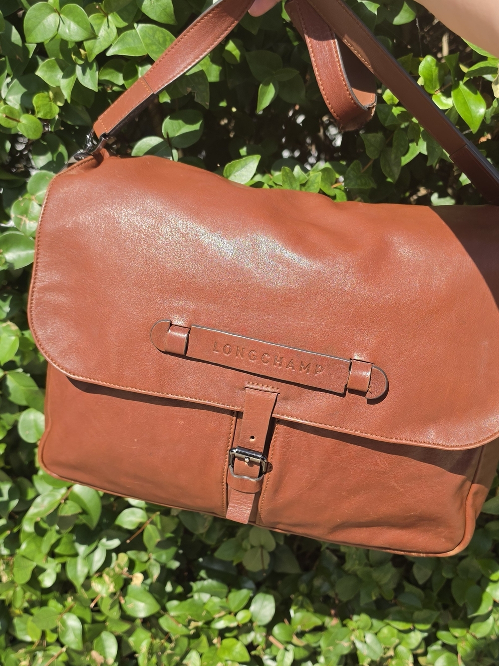 Longchamp Men's Leather Messenger Bag - Chestnut Brown